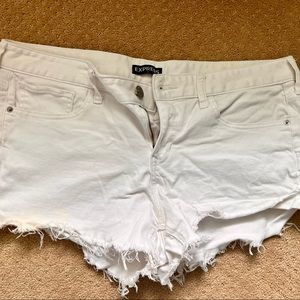 Express Distressed White Jean Shorts